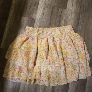 Y2k Forever21 Tiered Ruffled Panty Lined Floral Mini Skirt Sz M Orange/Yellow